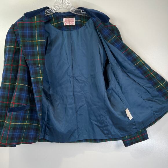 Pendleton Plaid Blazer Tuxedo Style Wool Velvet Trim Blue Jacket Tartan Punk - Picture 5 of 9